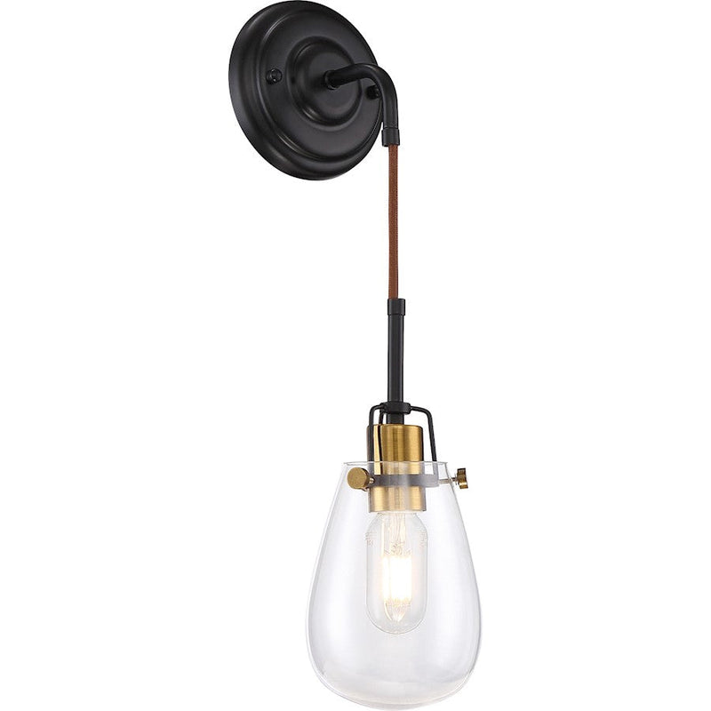 Nuvo Lighting Toleo 21in 1-Light Wall Sconce | Transitional Black and Vintage Brass Accents | Hallway & Bathroom Vanity | 6 x 5 x 21 in | Model 60-6851