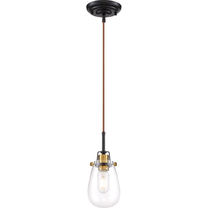 Nuvo Lighting Toleo 1-Light Mini Pendant | Industrial Black and Vintage Brass Accents | Kitchen Island & Dining Room | 4.75 x 10.75 in | Model 60-6852