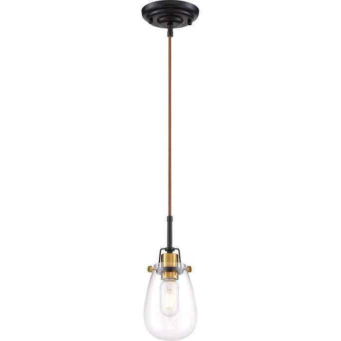 Nuvo Lighting Toleo 1 Light Mini Pendant, Black/Vintage Brass Accents