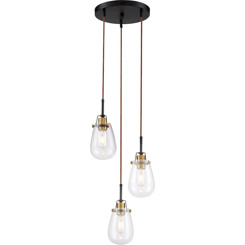 Nuvo Lighting Toleo 12.5in 3-Light Chandelier | Industrial Black and Vintage Brass Accents | Kitchen Island & Dining Room | 12.5 x 12.5 x | Model 60-6853