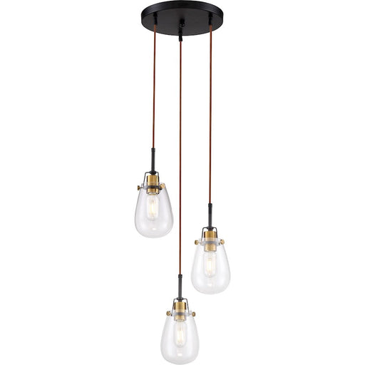 Nuvo Lighting Toleo 3 Light Chandelier, Black/Vintage Brass Accents