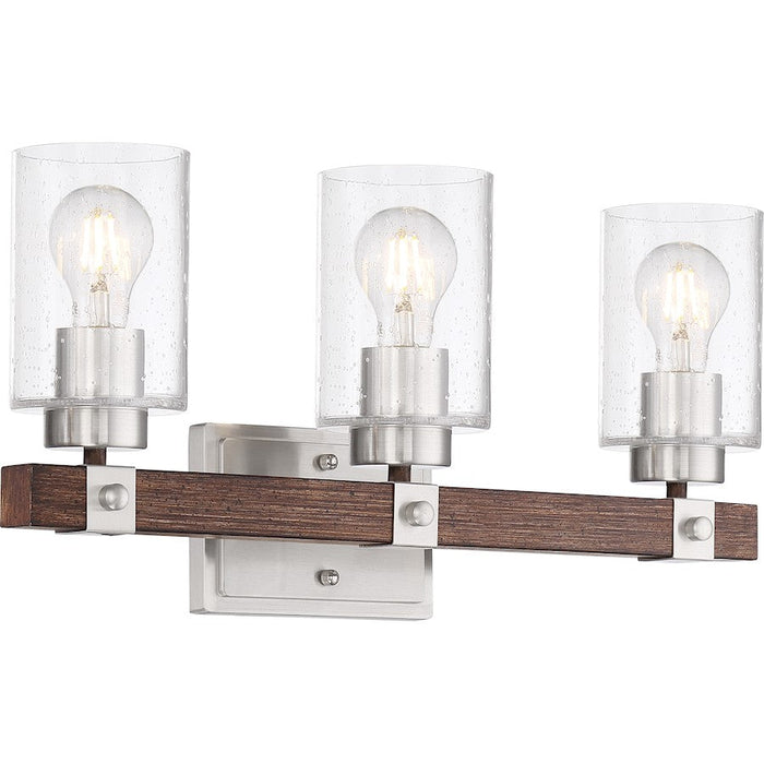 Nuvo Lighting Arabel Vanity Light, Nickel & Nutmeg Wood/Clear Seeded