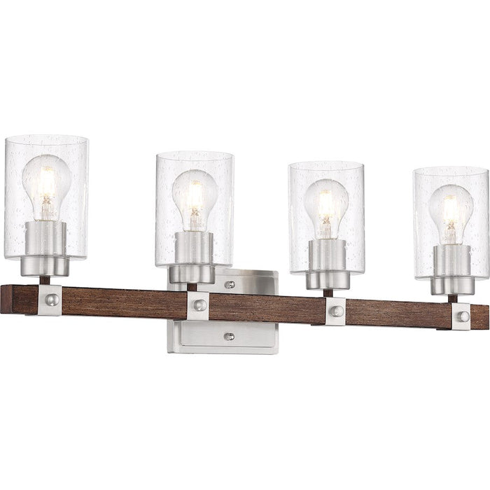 Nuvo Lighting Arabel Vanity Light, Nickel & Nutmeg Wood/Clear Seeded