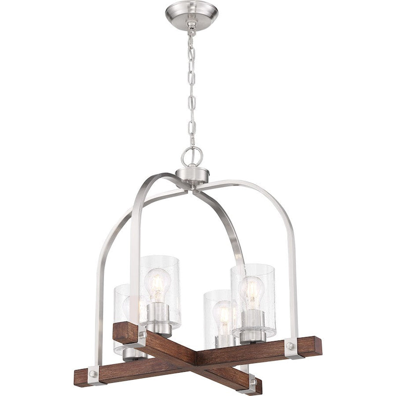 Nuvo Lighting Arabel 24in 4-Light Chandelier | Transitional Brushed Nickel and Nutmeg Clear Seeded Glass | Dining Room & Living Room | 24 | Model 60-6966