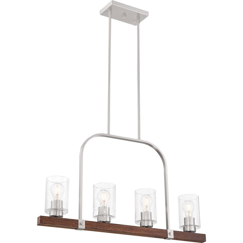 Nuvo Lighting Arabel 32in 4-Light Island Pendant | Transitional Brushed Nickel and Nutmeg Seeded Glass | Kitchen Island & Dining Room | 32 | Model 60-6967