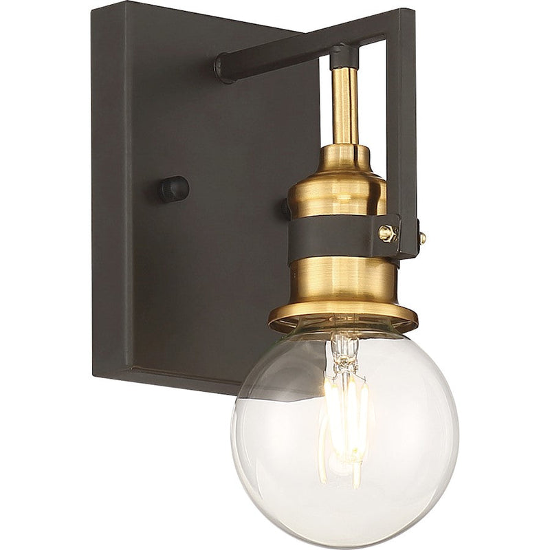 Nuvo Lighting Intention 1-Light Vanity | Warm Brass and Black Metal | Bathroom & Powder Room Vanity Light | 5.25 x 4.5 x 6.5 in | Model 60-6971