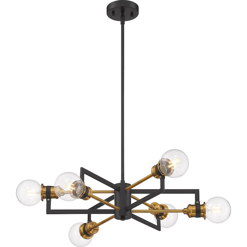 Nuvo Lighting Intention 24in 6-Light Chandelier | Industrial Warm Brass and Black | Dining Room & Living Room | 23.5 x 23.5 x 6 in | Model 60-6976