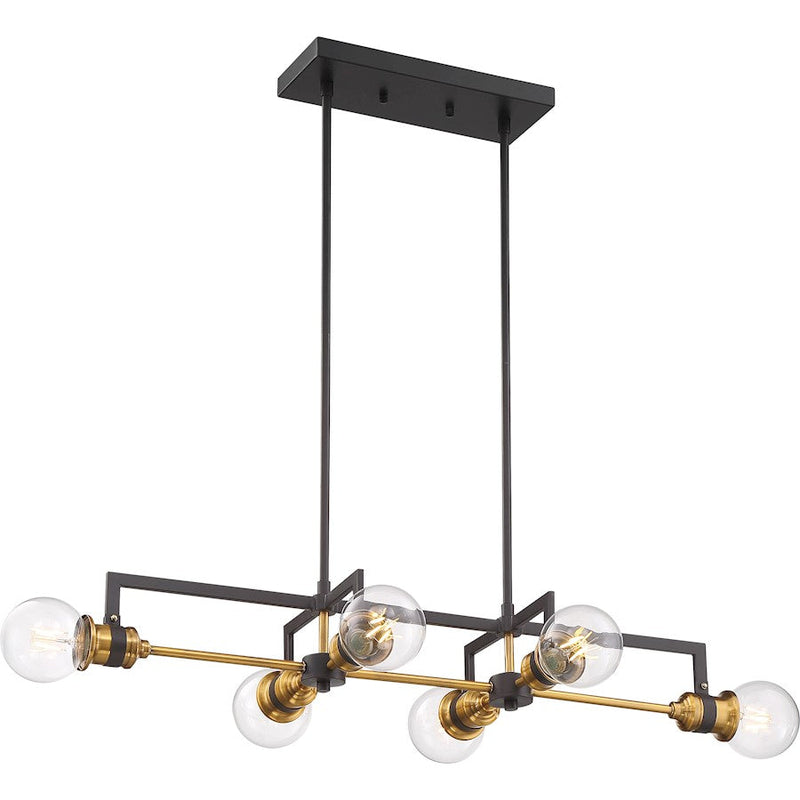 Nuvo Lighting Intention 32in 6-Light Island Pendant | Industrial Warm Brass and Black | Kitchen Island & Dining Room | 11.5 x 32.5 x 5.5 in | Model 60-6977