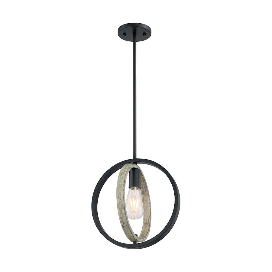 Nuvo Lighting Augusta 1 Light Mini Pendant, Black/Wood - 60-6984