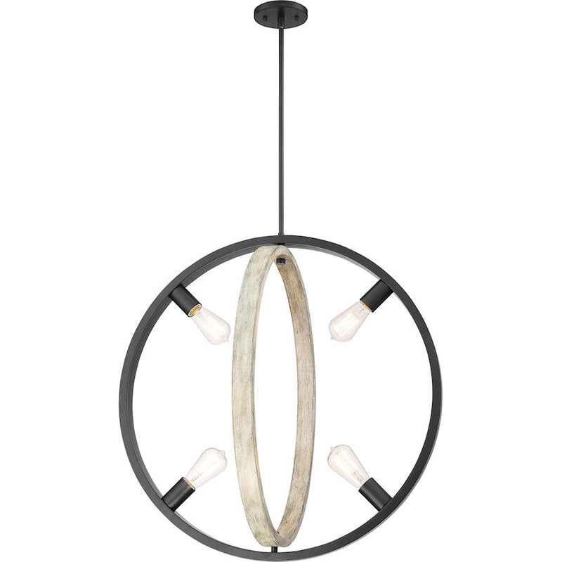 Nuvo Lighting Augusta 27in 4-Light Pendant | Industrial Black and Gray Wood | Kitchen Island & Dining Room | 27 x 25 x 27 in | Model 60-6985