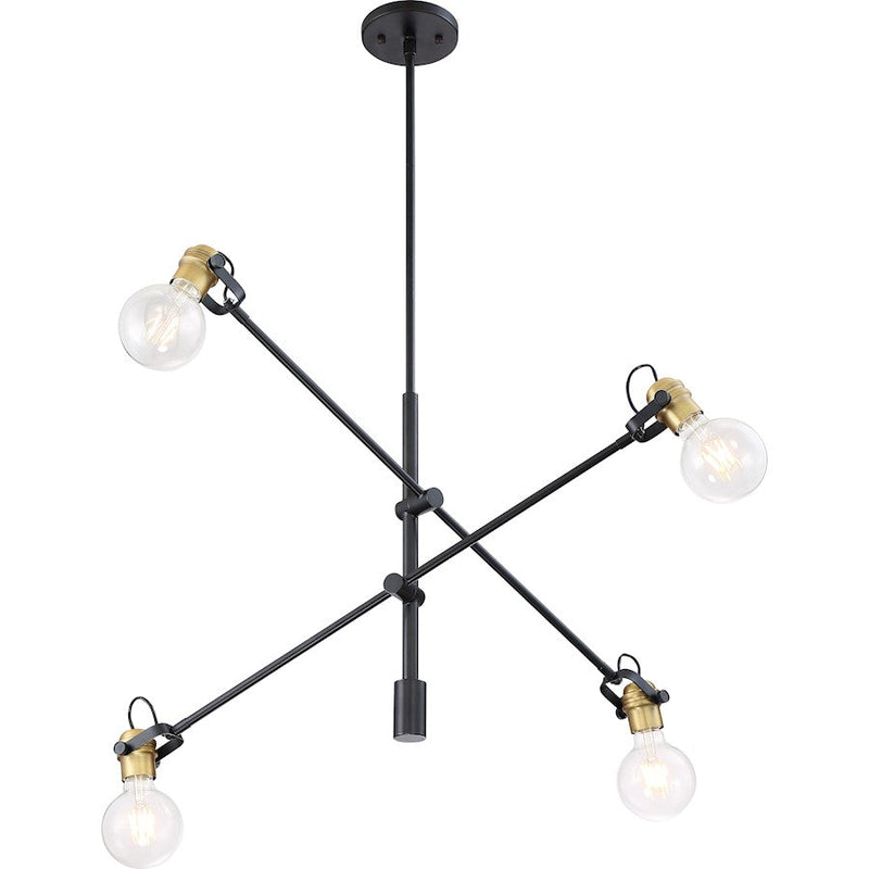 Nuvo Mantra 32in 4-Light Pendant | Industrial Black and Brushed Brass Sockets | Kitchen Island & Dining Room | 32 x 5 x 16 in | Model 60-6990