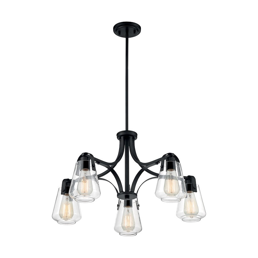 Nuvo Lighting Skybridge 5 Light Chandelier, Clear Glass, Matte Black - 60-7105