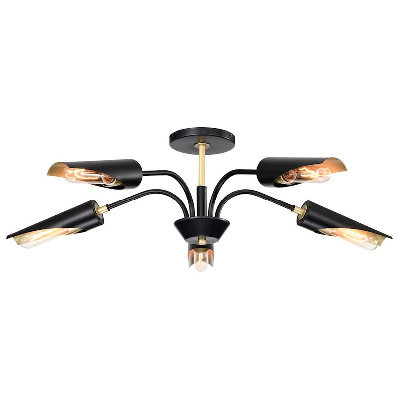 Nuvo Lighting Marc 28in 5-Light Chandelier | Transitional Matte Black and Gold Steel | Dining Room & Living Room | 28 x 28 x 41 in | Model 60-7295