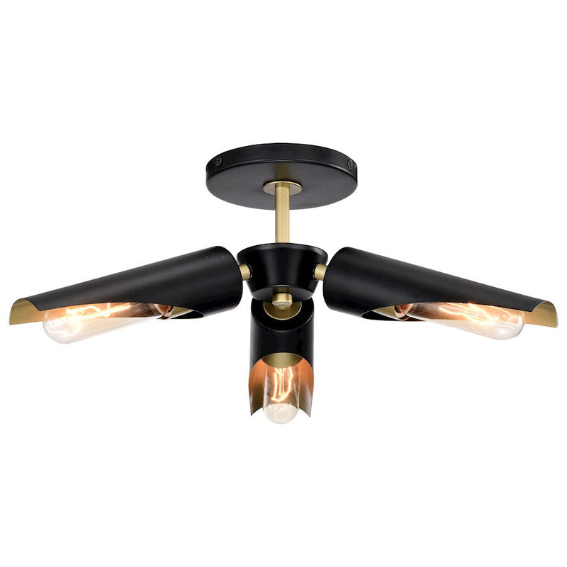 Nuvo Lighting Marc 16in 3-Light Pendant | Transitional Matte Black Steel and Gold Accents | Kitchen Island & Dining Room | 16 x 16 x 40 in | Model 60-7297