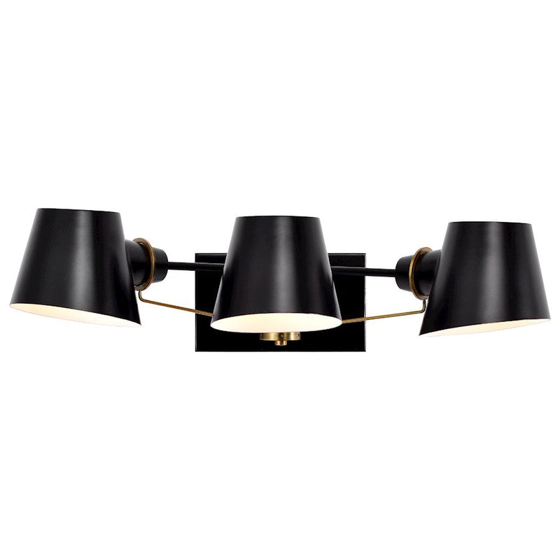 Nuvo Lighting Baxter 24in 3-Light Vanity | Industrial Black and Burnished Brass with White Glass | Bathroom Vanity | 11 x 24 x 6 in | Model 60-7383
