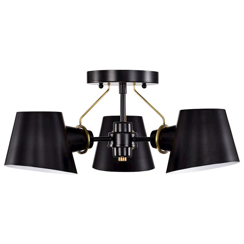 Nuvo Lighting Baxter 20in 3-Light Semi-Flush Mount | Modern Black and Burnished Brass with White Interior | Living Room & Dining Room | 20 | Model 60-7384