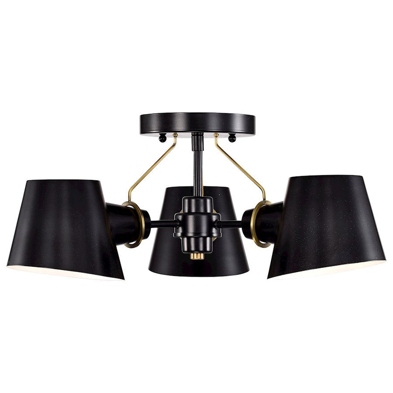 Nuvo Lighting Baxter 20in 3-Light Semi-Flush Mount | Modern Black and Burnished Brass with White Interior | Living Room & Dining Room | 20 | Model 60-7384