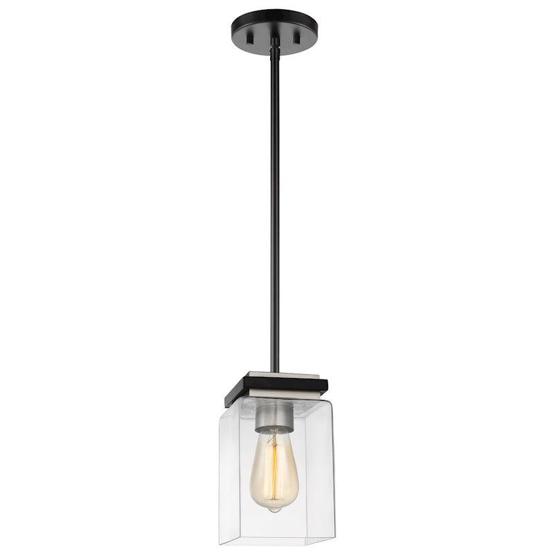 Nuvo Lighting Crossroads 1-Light Mini Pendant | Contemporary Matte Black and Clear Glass | Kitchen Island & Hallway Accent | 5 x 5 x 9 in | Model 60-7650