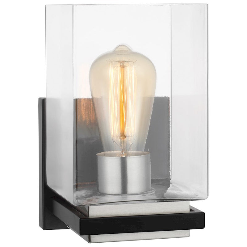 Nuvo Lighting Crossroads 1-Light Wall Sconce | Contemporary Matte Black and Clear Glass | Bathroom & Hallway Accent | 6 x 5 x 9 in | Model 60-7651