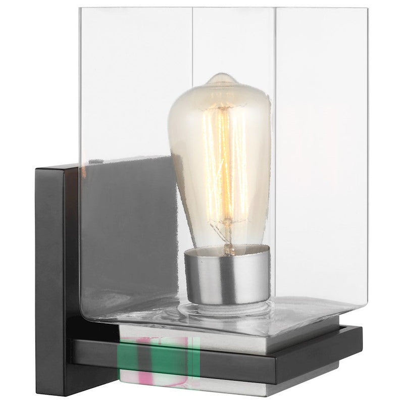 Nuvo Lighting Crossroads 1-Light Wall Sconce | Contemporary Matte Black and Clear Glass | Bathroom & Hallway Accent | 6 x 5 x 9 in | Model 60-7651