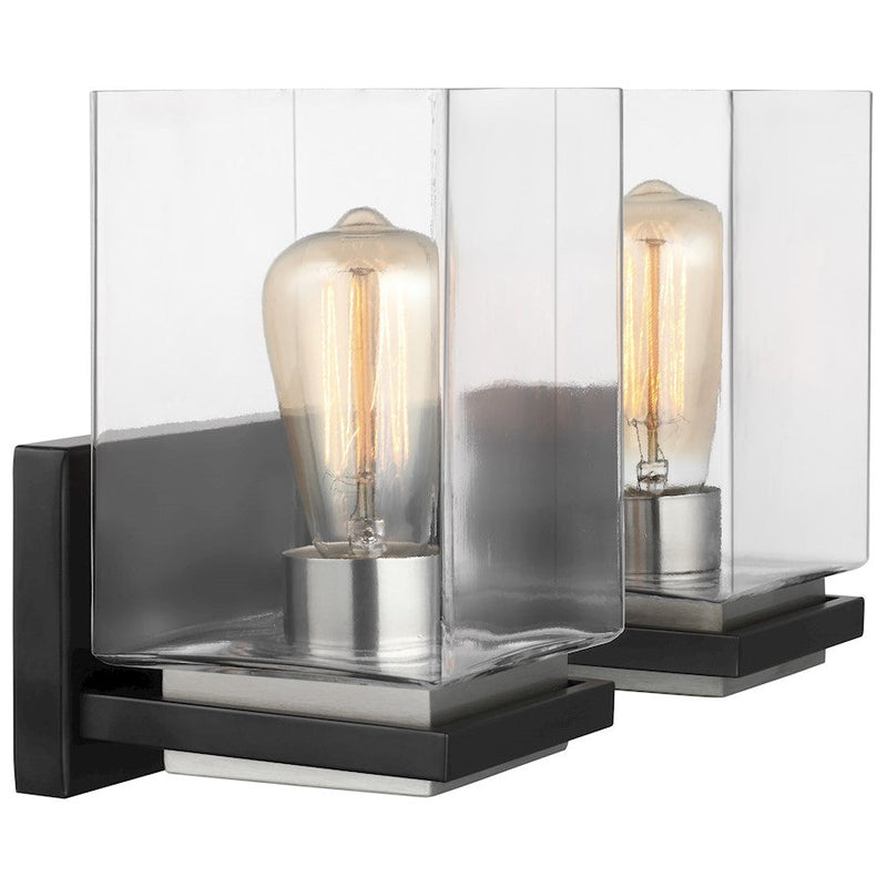 Nuvo Crossroads 14in 2-Light Vanity Light | Contemporary Matte Black and Clear Glass | Bathroom & Powder Room | 6.25 x 14.12 x 9 in | Model 60-7652