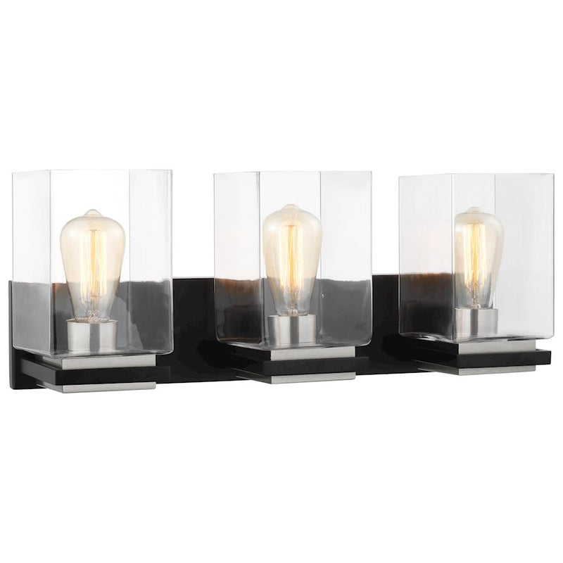 Nuvo Lighting Crossroads 23in 3-Light Vanity | Contemporary Matte Black and Clear Glass | Bathroom & Powder Room Vanity | 6 x 23 x 9 in | Model 60-7653