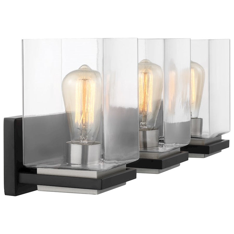 Nuvo Lighting Crossroads 23in 3-Light Vanity | Contemporary Matte Black and Clear Glass | Bathroom & Powder Room Vanity | 6 x 23 x 9 in | Model 60-7653