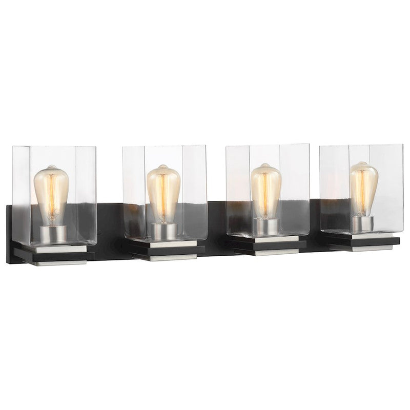 Nuvo Crossroads 32in 4-Light Vanity Light | Contemporary Matte Black and Clear Glass | Bathroom & Powder Room | 6 x 32 x 9 in | Model 60-7654