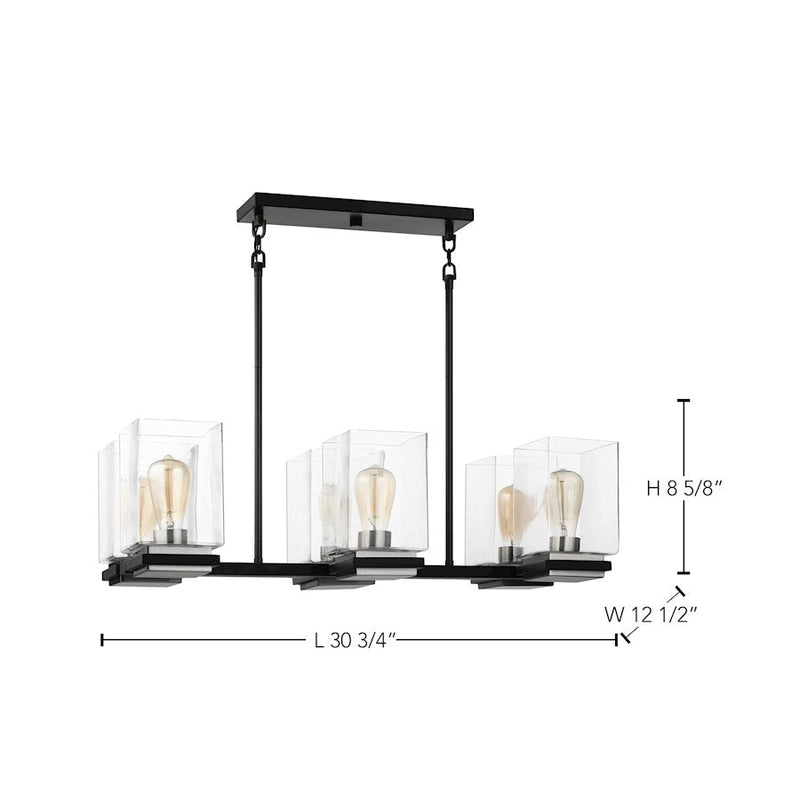 Nuvo Crossroads 31in 6-Light Island Pendant | Contemporary Matte Black and Clear Glass | Kitchen Island & Dining Room | 30.75 x 12.5 x | Model 60-7657