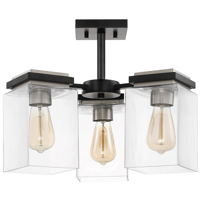 Nuvo Lighting Crossroads 3 Light Semi-Flush Fixture, Black/Clear - 60-7658