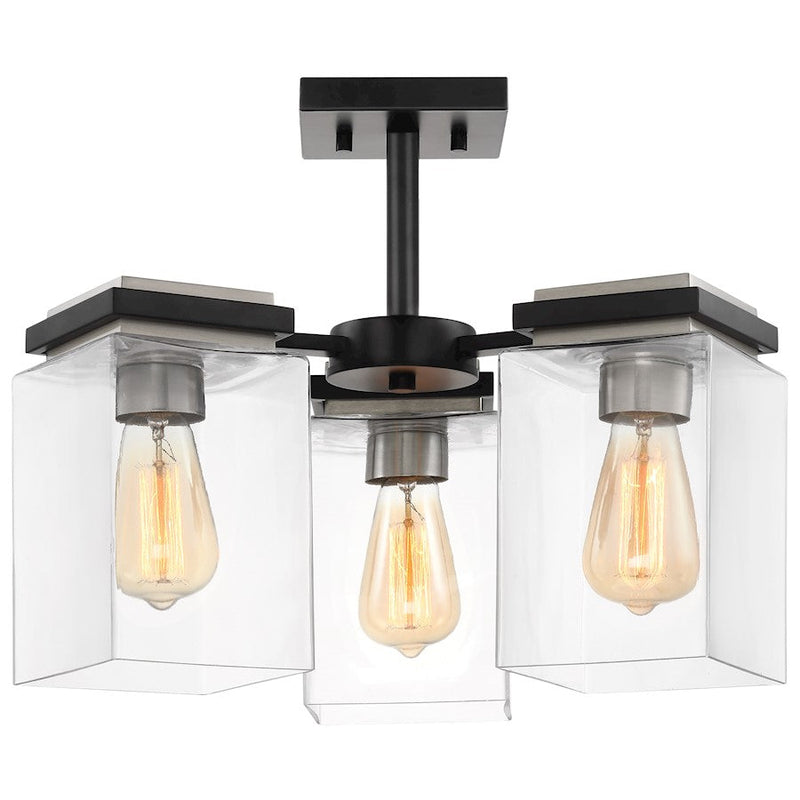 Nuvo Crossroads 18in 3-Light Semi-Flush Mount | Contemporary Matte Black and Clear Glass | Entryway & Kitchen | 18 x 18 x 14 in | Model 60-7658
