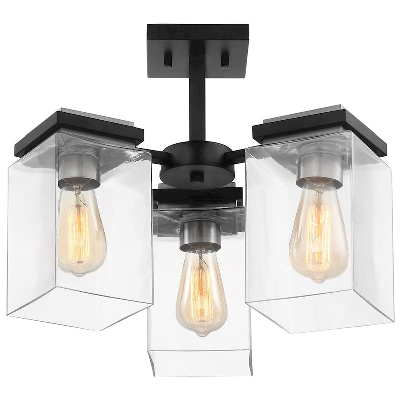 Nuvo Crossroads 18in 3-Light Semi-Flush Mount | Contemporary Matte Black and Clear Glass | Entryway & Kitchen | 18 x 18 x 14 in | Model 60-7658