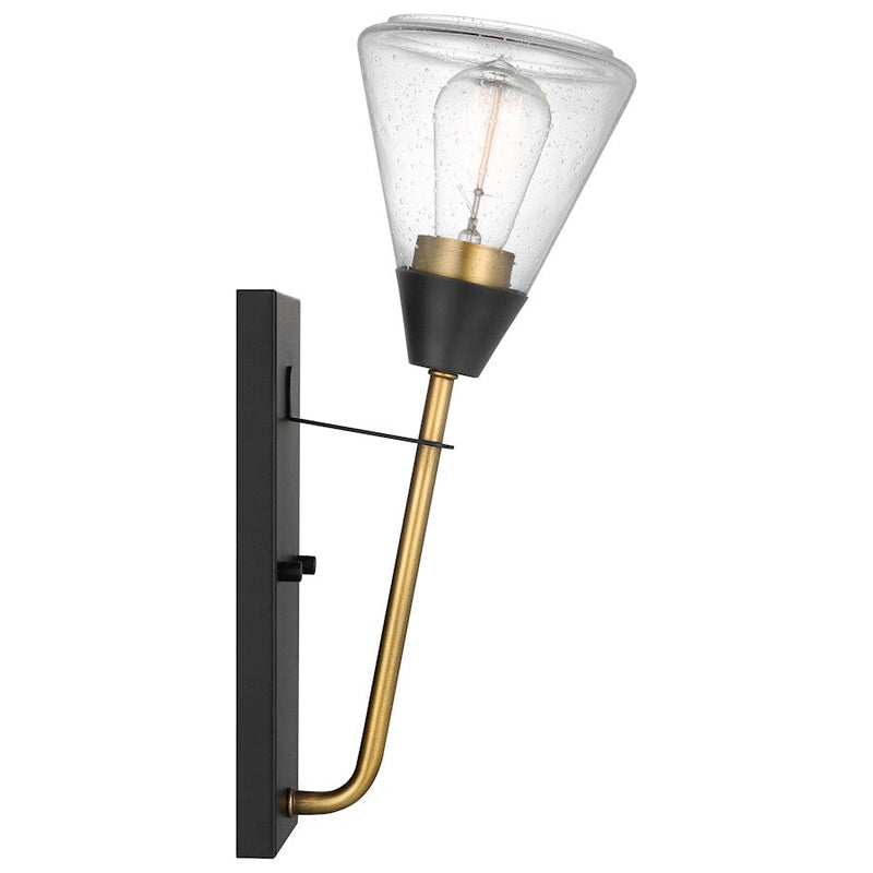 Nuvo Lighting Starlight 1-Light Wall Sconce | Mid-Century Matte Black and Natural Brass with Clear Seeded Glass | Entryway & Hallway | Model 60-7681