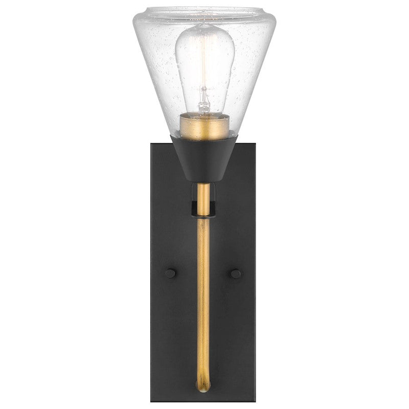 Nuvo Lighting Starlight 1-Light Wall Sconce | Mid-Century Matte Black and Natural Brass with Clear Seeded Glass | Entryway & Hallway | Model 60-7681
