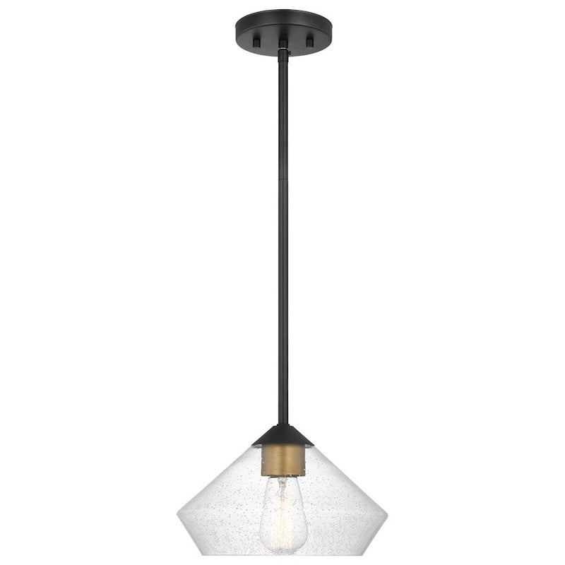 Nuvo Starlight 10in 1-Light Mini Pendant | Transitional Matte Black and Natural Brass with Clear Seeded Glass | Kitchen Island & Dining | Model 60-7682