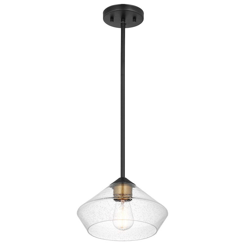 Nuvo Starlight 10in 1-Light Mini Pendant | Transitional Matte Black and Natural Brass with Clear Seeded Glass | Kitchen Island & Dining | Model 60-7682