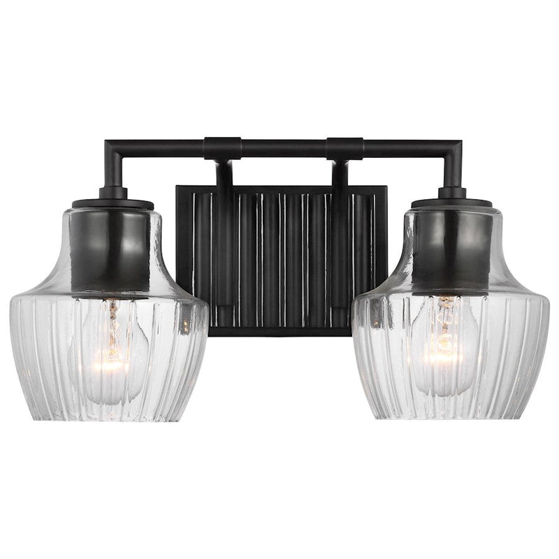 Nuvo Lighting Destin 15in 2-Light Vanity Light | Contemporary Black and Silver Accents Clear Ribbed Glass | Bathroom Vanity | 8 x 15 x 8 in | Model 60-7702