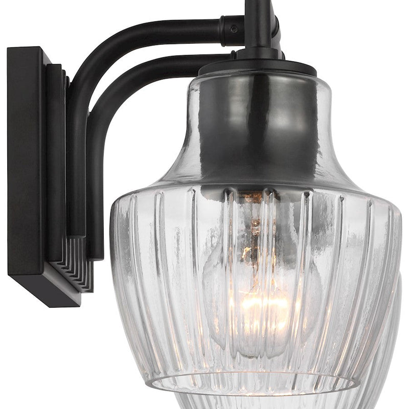 Nuvo Lighting Destin 15in 2-Light Vanity Light | Contemporary Black and Silver Accents Clear Ribbed Glass | Bathroom Vanity | 8 x 15 x 8 in | Model 60-7702