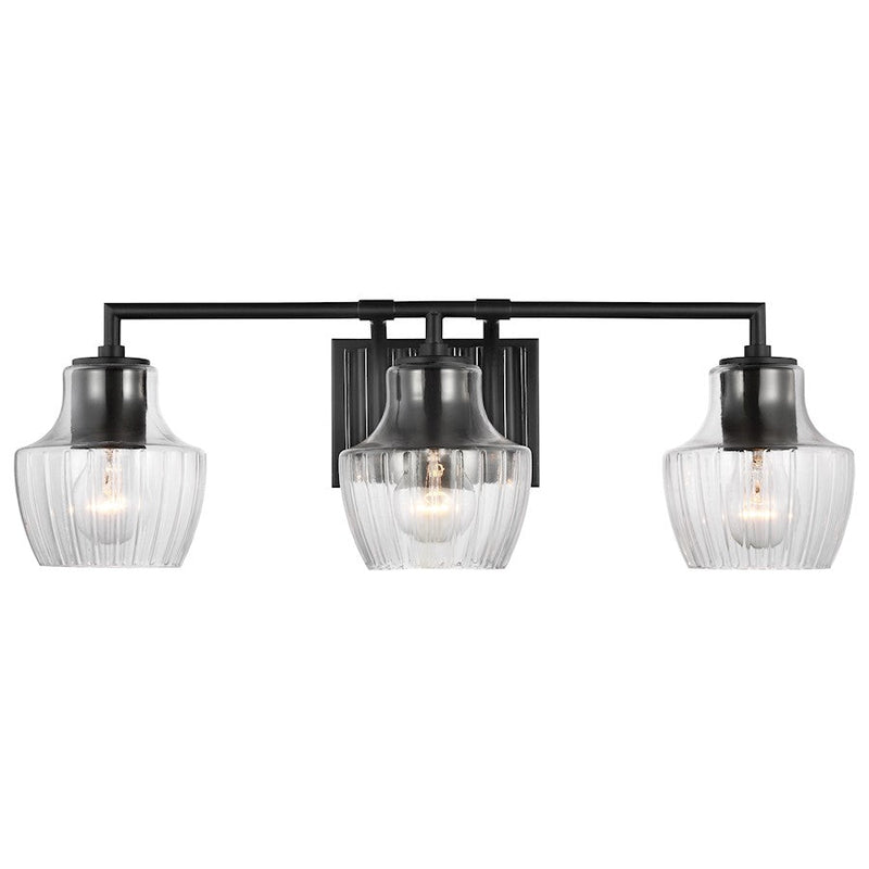 Nuvo Lighting Destin 24in 3-Light Vanity | Contemporary Black Silver and Clear Ribbed Glass | Bathroom Vanity | 8 x 24 x 8 in | Model 60-7703