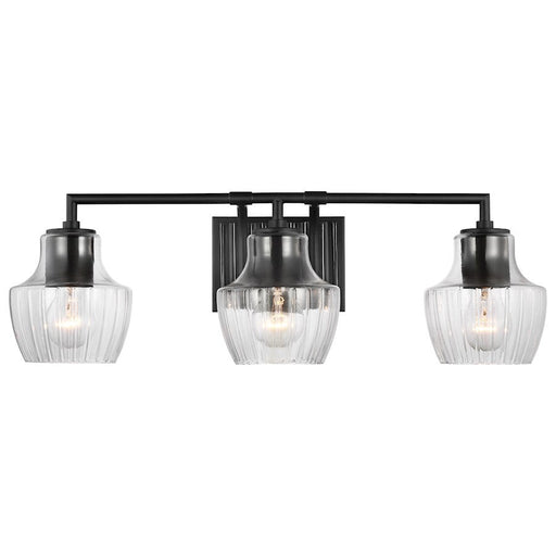 Nuvo Lighting Destin 3 Light Vanity/60W, Black /Silver/Clear Ribbed
