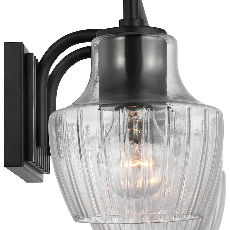 Nuvo Lighting Destin 24in 3-Light Vanity | Contemporary Black Silver and Clear Ribbed Glass | Bathroom Vanity | 8 x 24 x 8 in | Model 60-7703