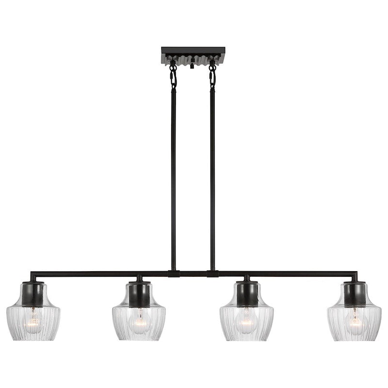Nuvo Lighting Destin 38in 4-Light Island Pendant | Contemporary Black Steel and Silver Accents with Clear Ribbed Glass | Kitchen Island & | Model 60-7704