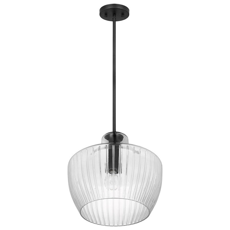 Nuvo Lighting Destin 14in 1-Light Pendant | Contemporary Black Steel and Silver Accents with Clear Ribbed Glass | Kitchen Island & Dining | Model 60-7705