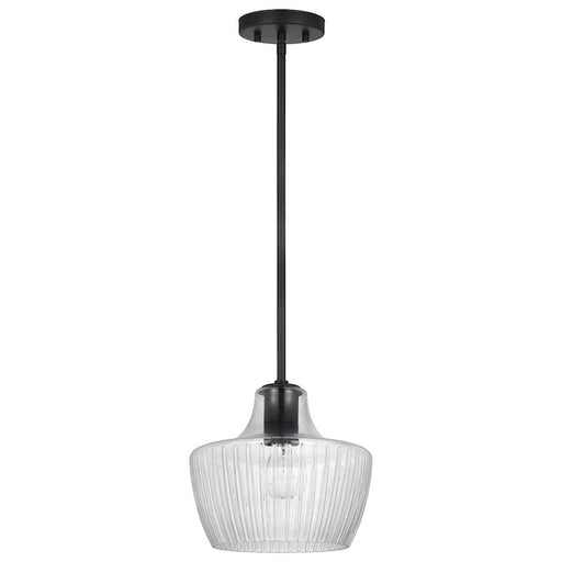 Nuvo Lighting Destin 1 Lt Mini Pendant/60W, Black /Silver/Clear Ribbed - 60-7706