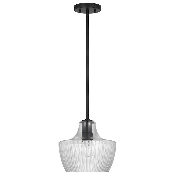 Nuvo Lighting Destin 1 Lt Mini Pendant/60W, Black /Silver/Clear Ribbed