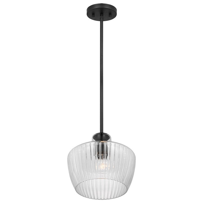 Nuvo Lighting Destin 1 Lt Mini Pendant/60W, Black /Silver/Clear Ribbed