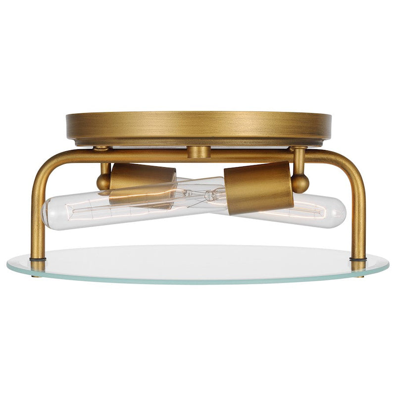 Nuvo Lighting Teton 13in 2-Light Flush Mount | Contemporary Natural Brass and Clear Beveled Glass | Entryway & Hallway | 13 x 13 x 6 in | Model 60-7710