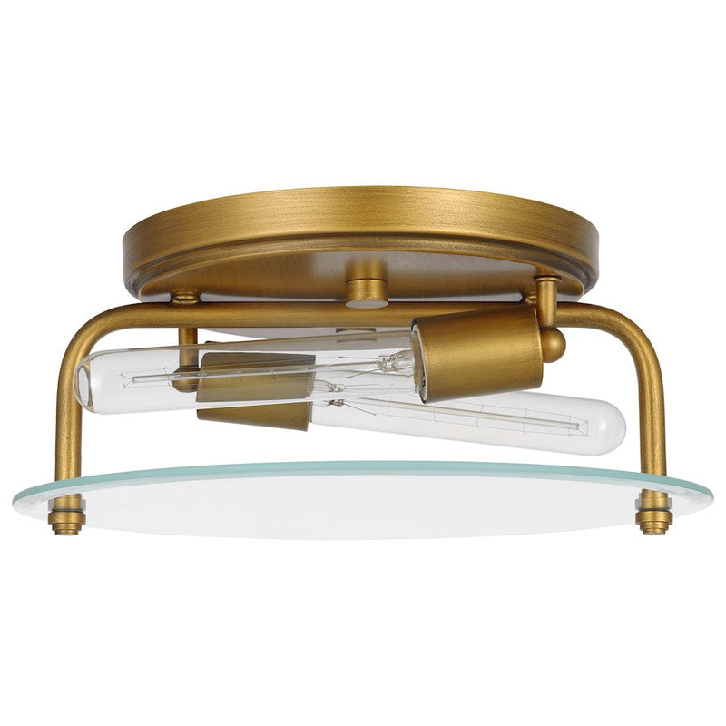 Nuvo Lighting Teton 13in 2-Light Flush Mount | Contemporary Natural Brass and Clear Beveled Glass | Entryway & Hallway | 13 x 13 x 6 in | Model 60-7710