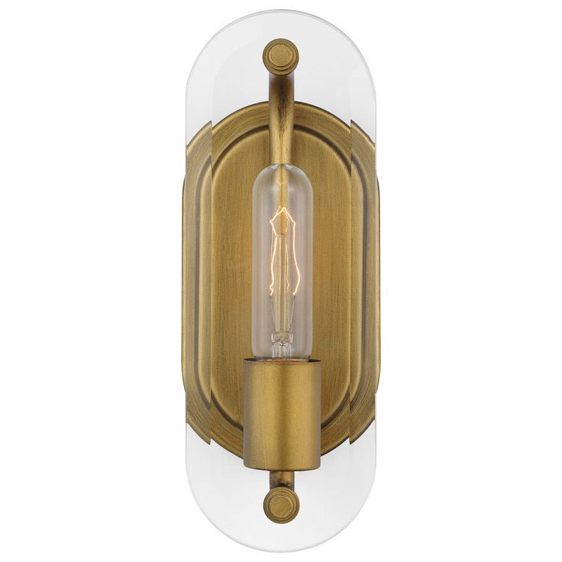 Nuvo Lighting Teton 1-Light Vanity Wall Sconce | Contemporary Natural Brass Steel and Clear Beveled Glass | Bathroom & Powder Room | 4.4 x | Model 60-7711