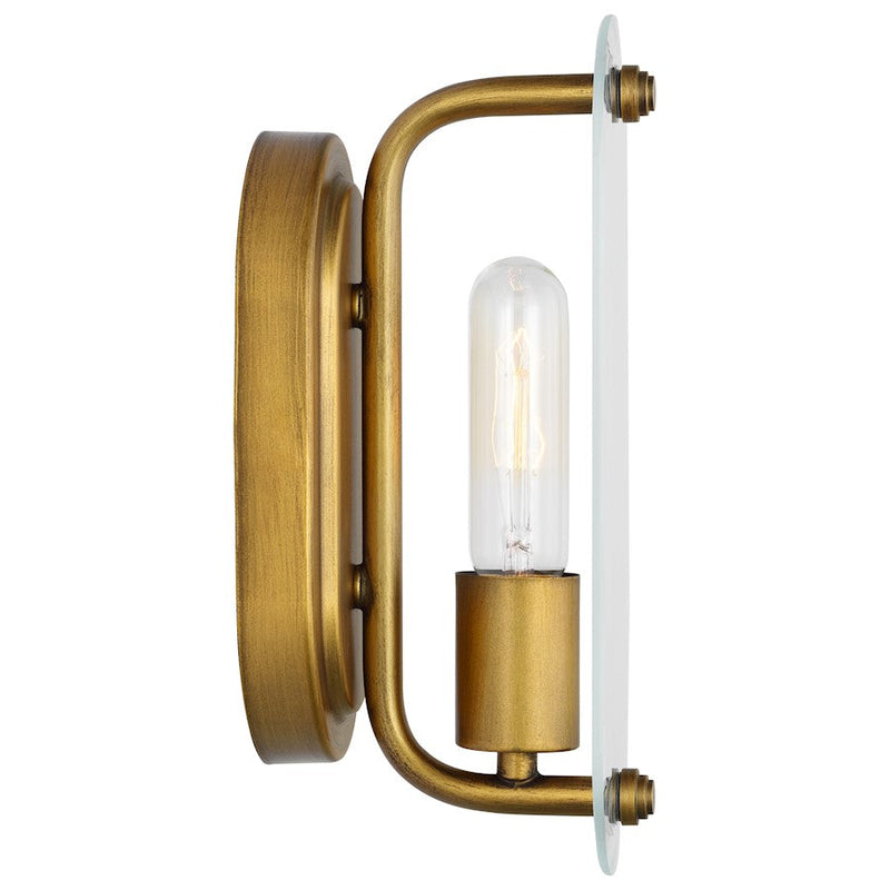 Nuvo Lighting Teton 1-Light Vanity Wall Sconce | Contemporary Natural Brass Steel and Clear Beveled Glass | Bathroom & Powder Room | 4.4 x | Model 60-7711